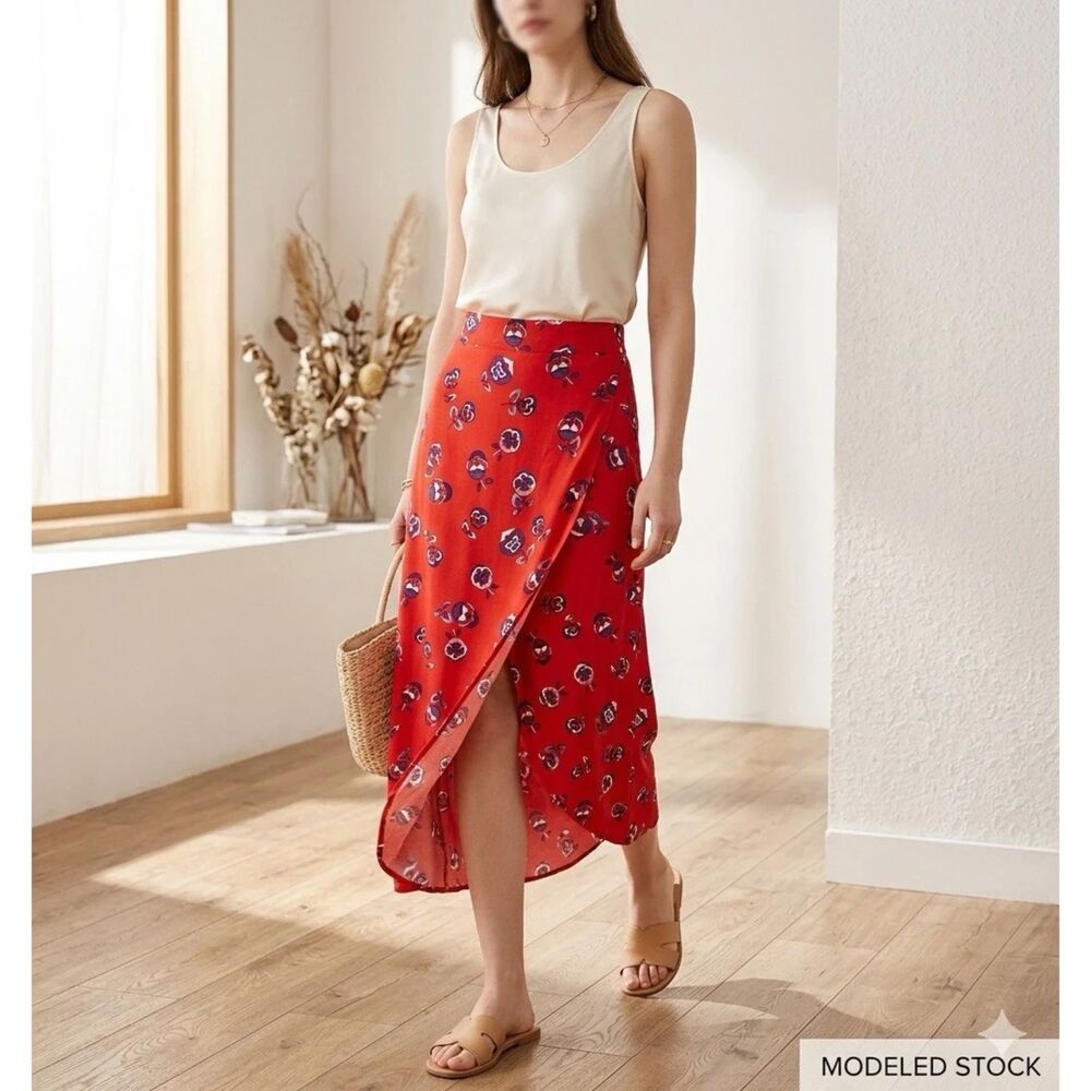 Express Maxi Skirt Womens Small Floral Faux Wrap Front Slit Pull On Y2K Feminine